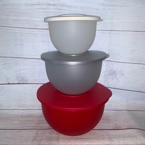 Tupperware Impressions Nesting Bowls Red White Silver 3095 3093 3091